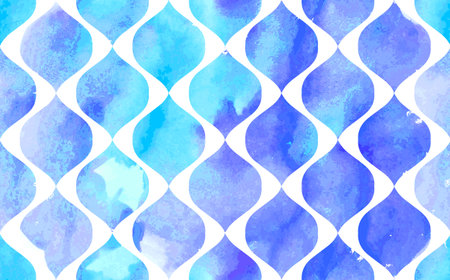 Morrocan ornament of blue colors on white background. watercolor seamless pattern. Riverside and Airy Blue.のイラスト素材