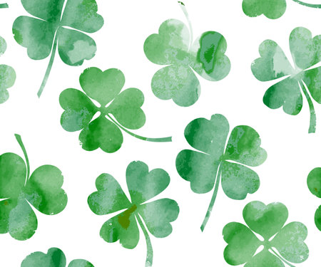 St. Patrick's day seamless pattern on white background. Nature background with watercolor clover. Watercolor summer clover leaf design.のイラスト素材