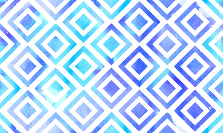 Morrocan ornament of blue colors on white background. watercolor seamless pattern. Riverside and Airy Blue.のイラスト素材