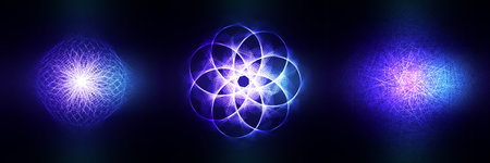 Set of Sacred geometry, abstract luminous background. Vector digital graphics for brochure, website,...