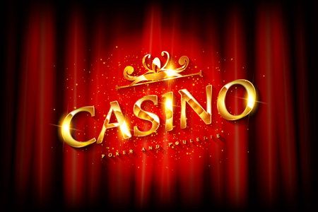 Crown and golden text Casino on red curtain background. vector illustrationのイラスト素材