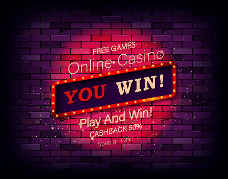 Neon sign in retro style on a brick wall background. vector illustrationのイラスト素材