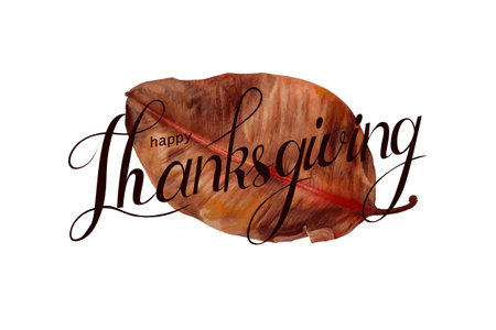 Happy Thanksgiving typography lettering on autumn leaf background. vector illustrationのイラスト素材