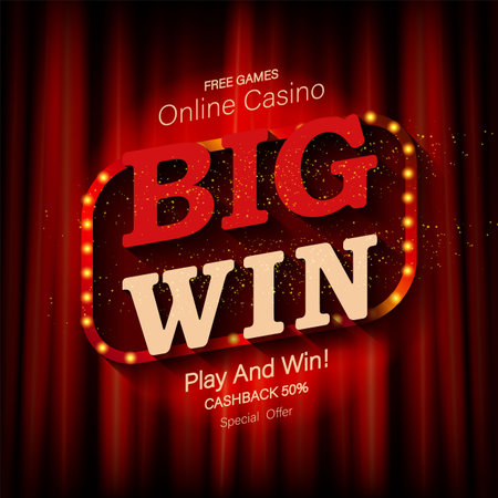 Big Win banner for online casino, poker, roulette, slot machines, card games. vector illustrator.のイラスト素材