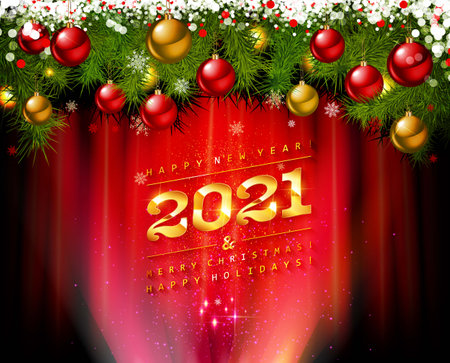 2021 Happy New Year and Merry Christmas Background for your Seasonal Flyers and Greetings Card or Christmas themed invitationsのイラスト素材