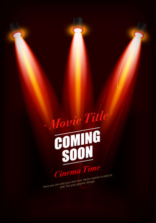 coming soon background. Special announcement concept , spotlights and light marquee new product come mystery poster sign. Against a brick wall. vector illustrationのイラスト素材