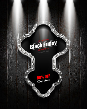 black friday sale background. Silver banner in retro style. vector illustrationのイラスト素材