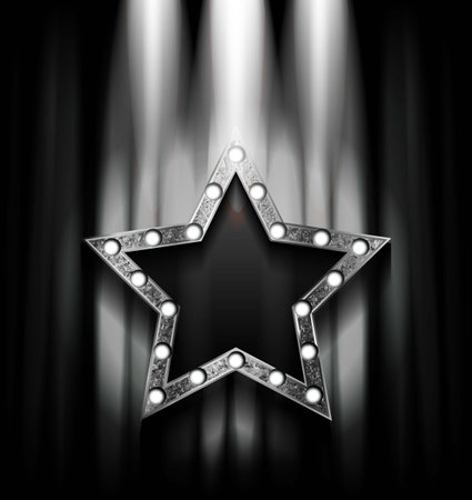 Golden star with blank banner. Black and white version. vector illustrationのイラスト素材