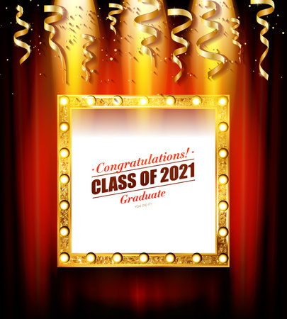 Class of 2021 holiday. Template for graduation design frame, high school, college congratulation graduate. vector illustration.のイラスト素材