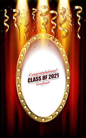 Class of 2021 holiday. Template for graduation design frame, high school, college congratulation graduate. vector illustration.のイラスト素材
