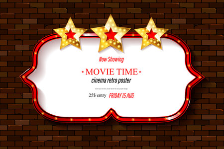 Blank movie, theater or casino or casino with stars, On a vintage brick wall. vector illustrationのイラスト素材