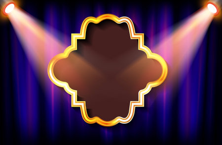 Frame on the background of a blue curtain in searchlights. vector illustrationのイラスト素材