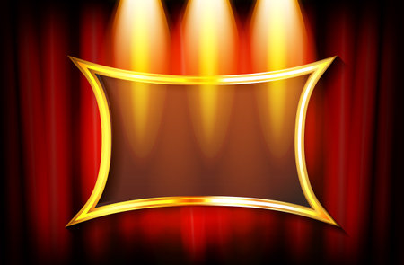 Frame on the background of a red curtain in searchlights. vector illustrationのイラスト素材