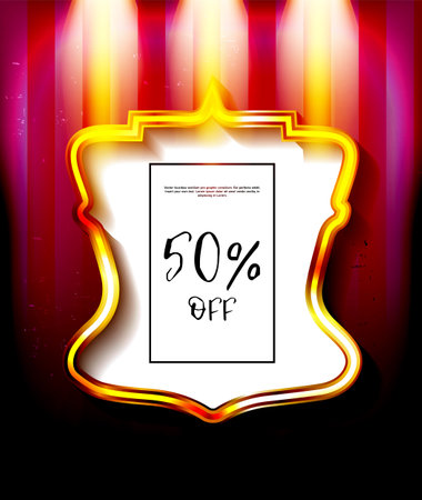 Frame on the background of a red curtain in searchlights. vector illustrationのイラスト素材