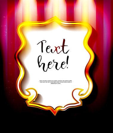 Frame on the background of a red curtain in searchlights. vector illustrationのイラスト素材