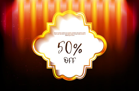 Frame on the background of a red curtain in searchlights. vector illustrationのイラスト素材