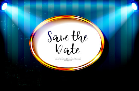 Frame on the background of a blue curtain in searchlights. vector illustrationのイラスト素材