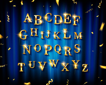 Hand drawn glitter golden alphabet in calligraphy brush. vector illustration for your designのイラスト素材