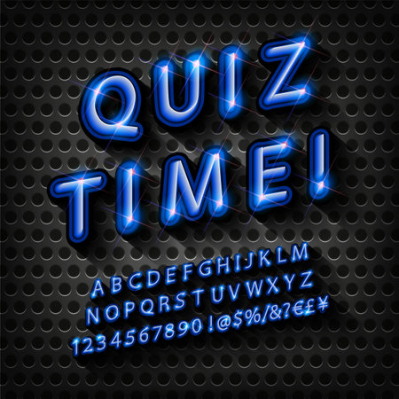 neon font. Quiz symbol neon vector illustration. Trivia night isolated design elementsのイラスト素材