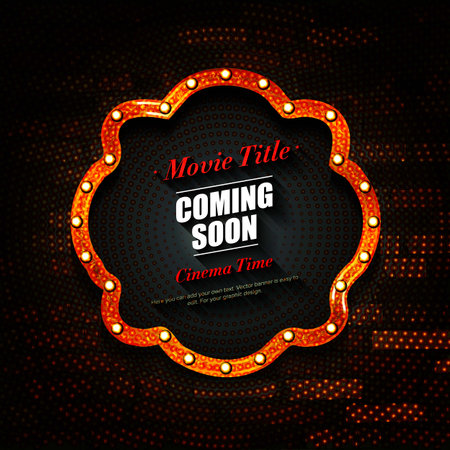 Marquee sign board for announcements. Banner for theater or cinema ads. Marquee sign in vintage style. Neutral background.のイラスト素材
