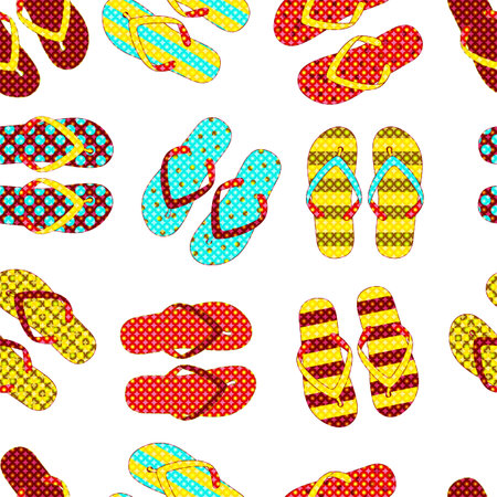 Seamless (repeatable) flip-flops sand beach sand vector patternのイラスト素材