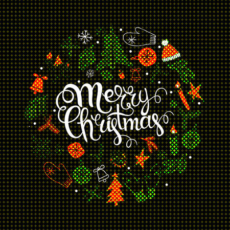 Christmas wreath with black and gold branches and pine cones. Unique design for your greeting cards, banners, flyers. Vector illustration in modern style.のイラスト素材