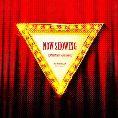 Neon light triangular banner. Vector neon light frame sign. Realistic glowing red neon triangular frame isolated on transparent background. Shining and glowing effect.のイラスト素材