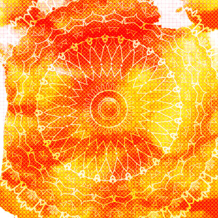 Abstract watercolor digital art painting and mandala graphic design on white color background for ancient geometric concept. vector illustrationのイラスト素材