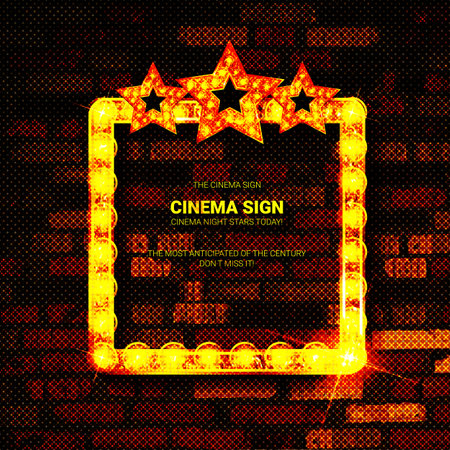 Light bulb frame with space for text on brick wall background. Editable vector templateのイラスト素材