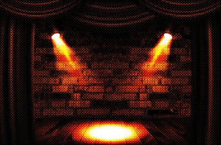 An old interior room with a brick wall and spotlights. vector illustration.のイラスト素材