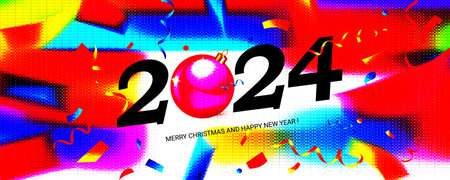 2024 Happy New Year logo trend design. 2024 colored number design template. 2024 typography symbol...