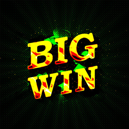 Big win gold text on retro red board vector banner. Win congratulations in frame illustration for casino or online games. Explosion coins on purple background. Vector illustrationのイラスト素材