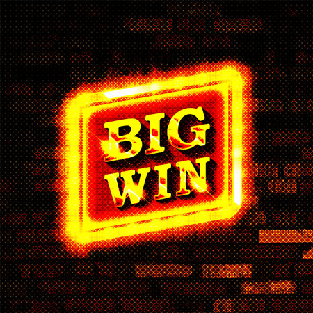 Big win gold text on retro red board vector banner. Win congratulations in frame illustration for casino or online games. Explosion coins on purple background.のイラスト素材