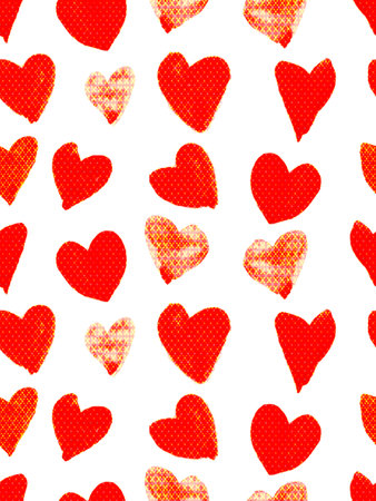 Beautiful Vector illustration Seamless pattern with red watercolor hearts. Background romantic...