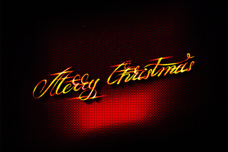 Golden text on black background. Merry Christmas and Happy New Year lettering for invitation and greeting card, prints and posters. Hand drawn inscription, calligraphic design. vector illustrationのイラスト素材