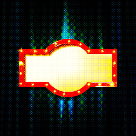 Cinema Theater curve sign blue curtain light up banner design background, vector illustrationのイラスト素材