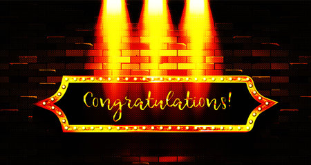 Congratulations. calligraphy lettering. Handwritten phrase with gold text on dark background.のイラスト素材
