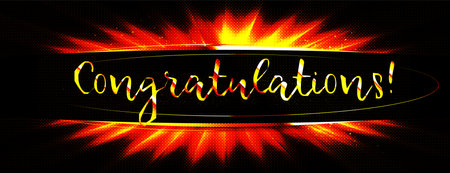 Congratulations. calligraphy lettering. Handwritten phrase with gold text on dark background.のイラスト素材