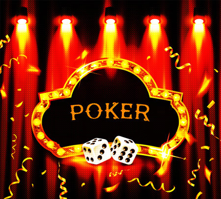 Poker table with the cards and chips on a dark background. Vector illustrationのイラスト素材