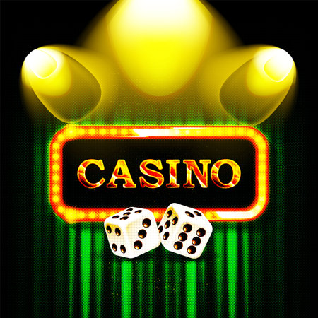 Casino word on banner with green curtains Vector illustrationのイラスト素材