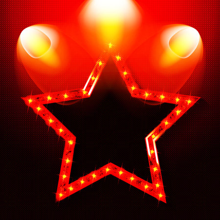 Spotlight on stage with Gold Star and Glitter Vector on Black Background, Golden explosion of confetti. Golden grain abstract. Vector illustrationのイラスト素材