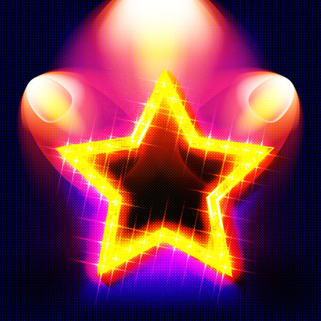 Spotlight on stage with Gold Star and Glitter Vector on Black Background, Golden explosion of confetti. Golden grain abstract. Vector illustrationのイラスト素材