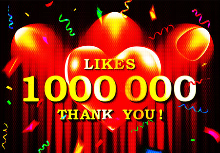 Celebration of 1,000,000 likes. Thank you all users for following, sharing and subscription. Two hands thumbs up. Vector illustrationのイラスト素材