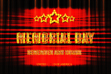 Happy Memorial Day. American flags with the text REMEMBER & HONOR against a dark background. May 25..Vector illustrationのイラスト素材