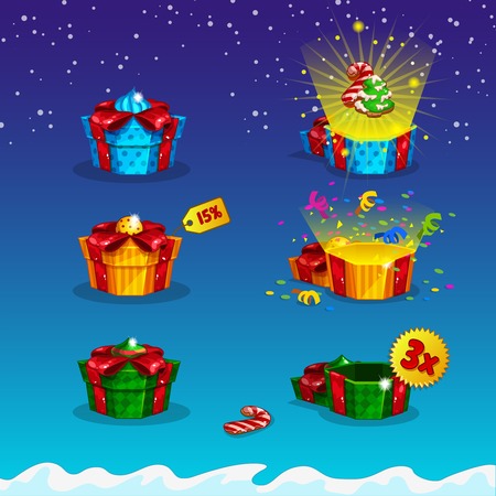 Green, yellow and blue gift boxのイラスト素材