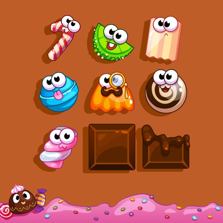 Icons funny candy and chocolateのイラスト素材