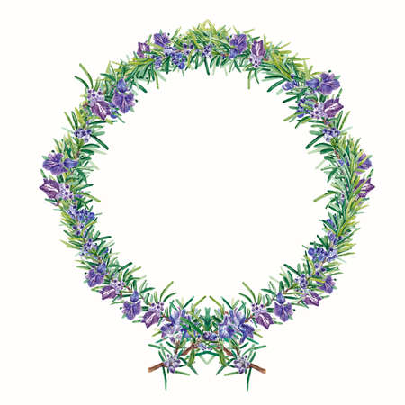 Rosemary wreath on a white background. Watercolor illustration of herb for cooking. Decoration in designの写真素材