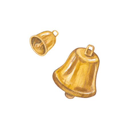 Christmas bell on a white background. Watercolor illustration of new jewelry. Christmas tree toys. Christmas. Suitable for Christmas compositions and New Year's holidays. Postcards, design, packの写真素材