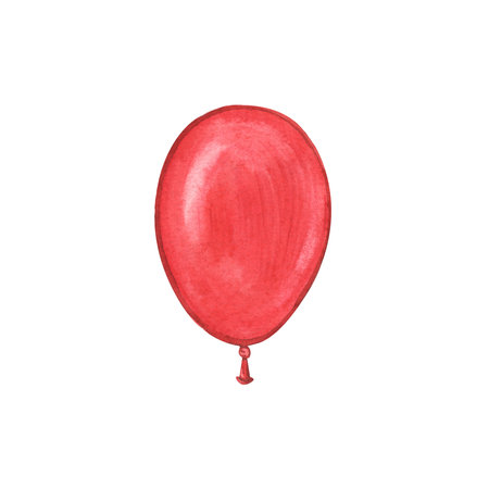 A simple watercolor illustration of a red balloon. Hand drawn graphics clipart of balloons on white isolated background. Ideal for festive celebrations, Valentine's Day themes, or party decorationsの写真素材