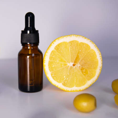 Beauty product. Serum with vitamin C and olive extract. Face and body skin care.の写真素材